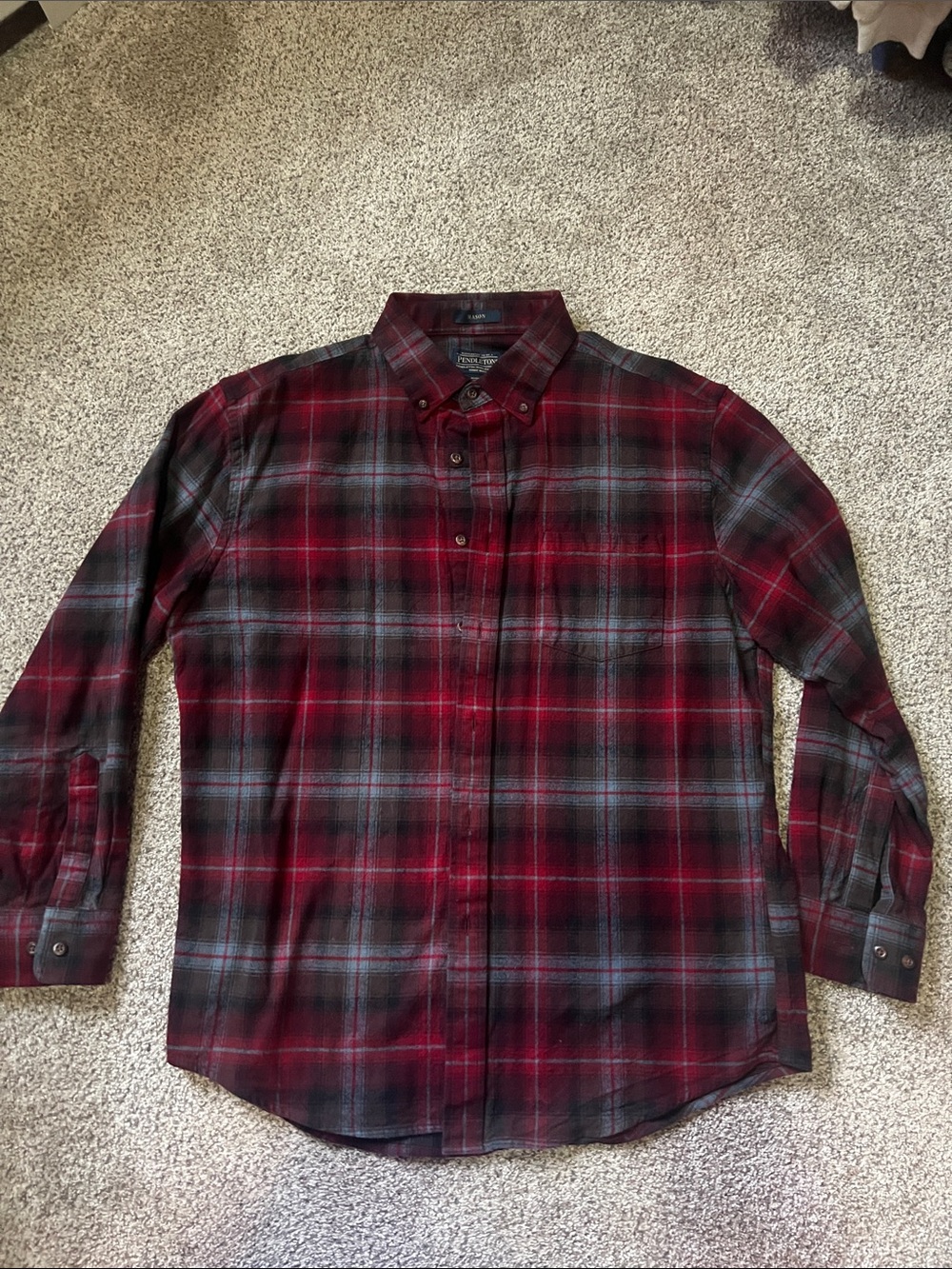 Pendleton Red and Black Plaid Button-Down Shirt